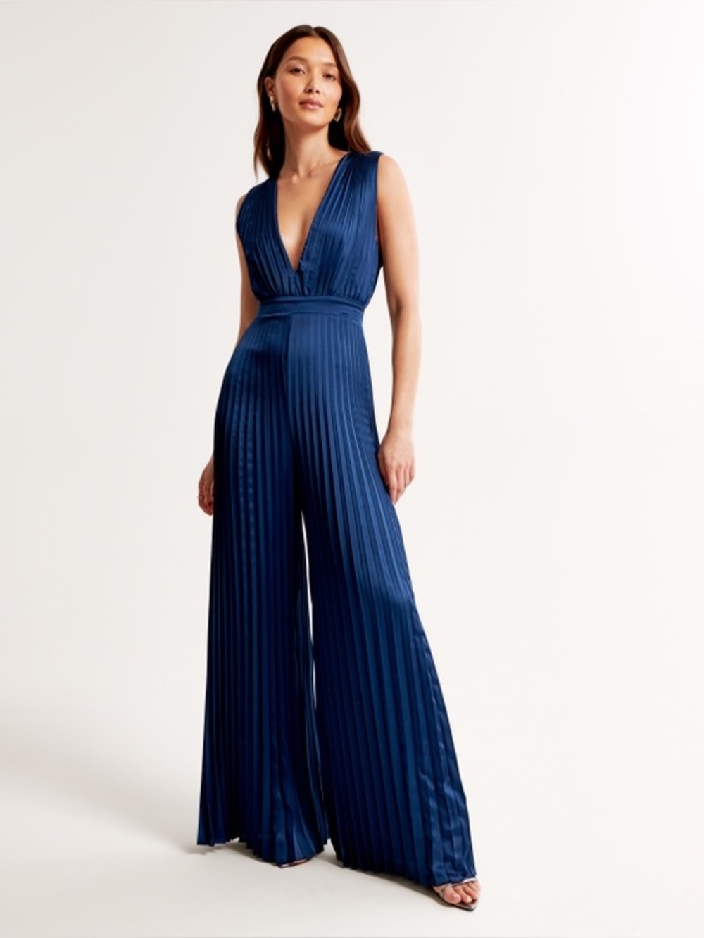 Abercrombie & Fitch Giselle Navy Blue Satin Wide Leg Jumpsuit XS 6067
